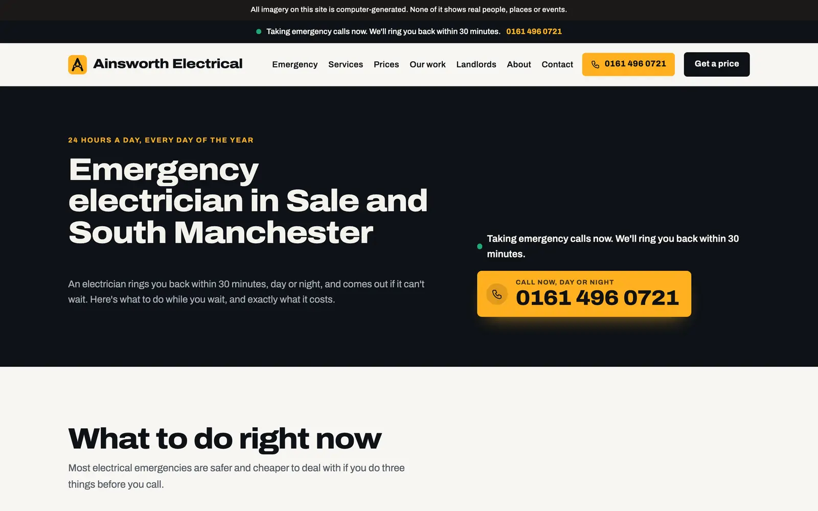 A 30-minute callback, and the number first: the demo business's page.