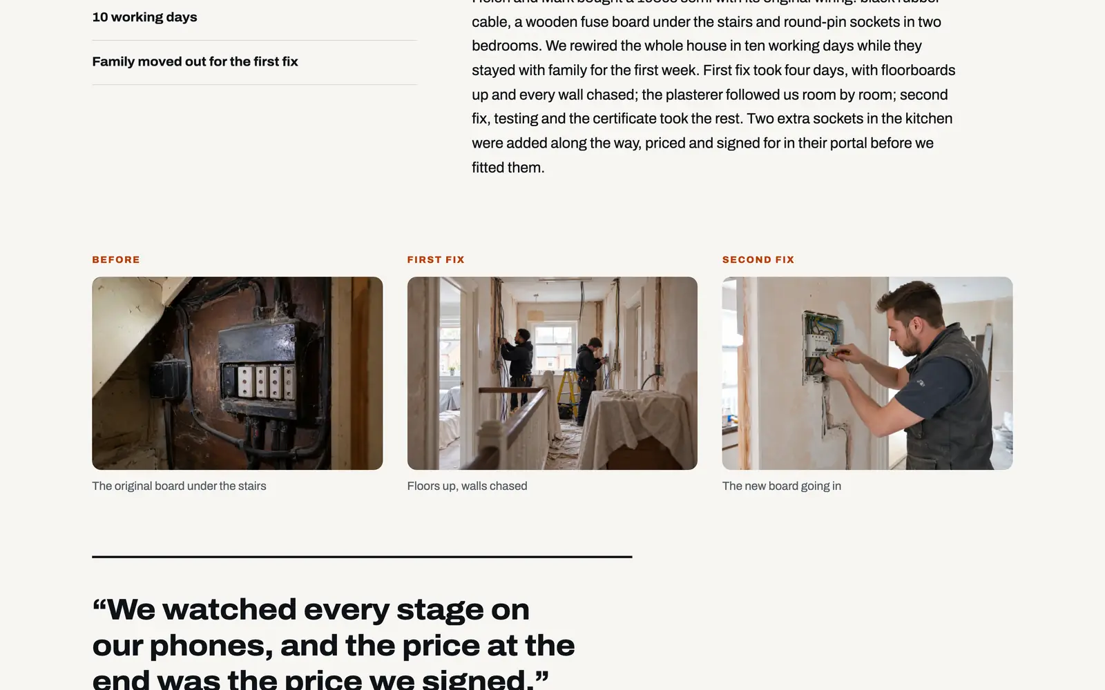 Real jobs, before, during and after: the demo business's page.