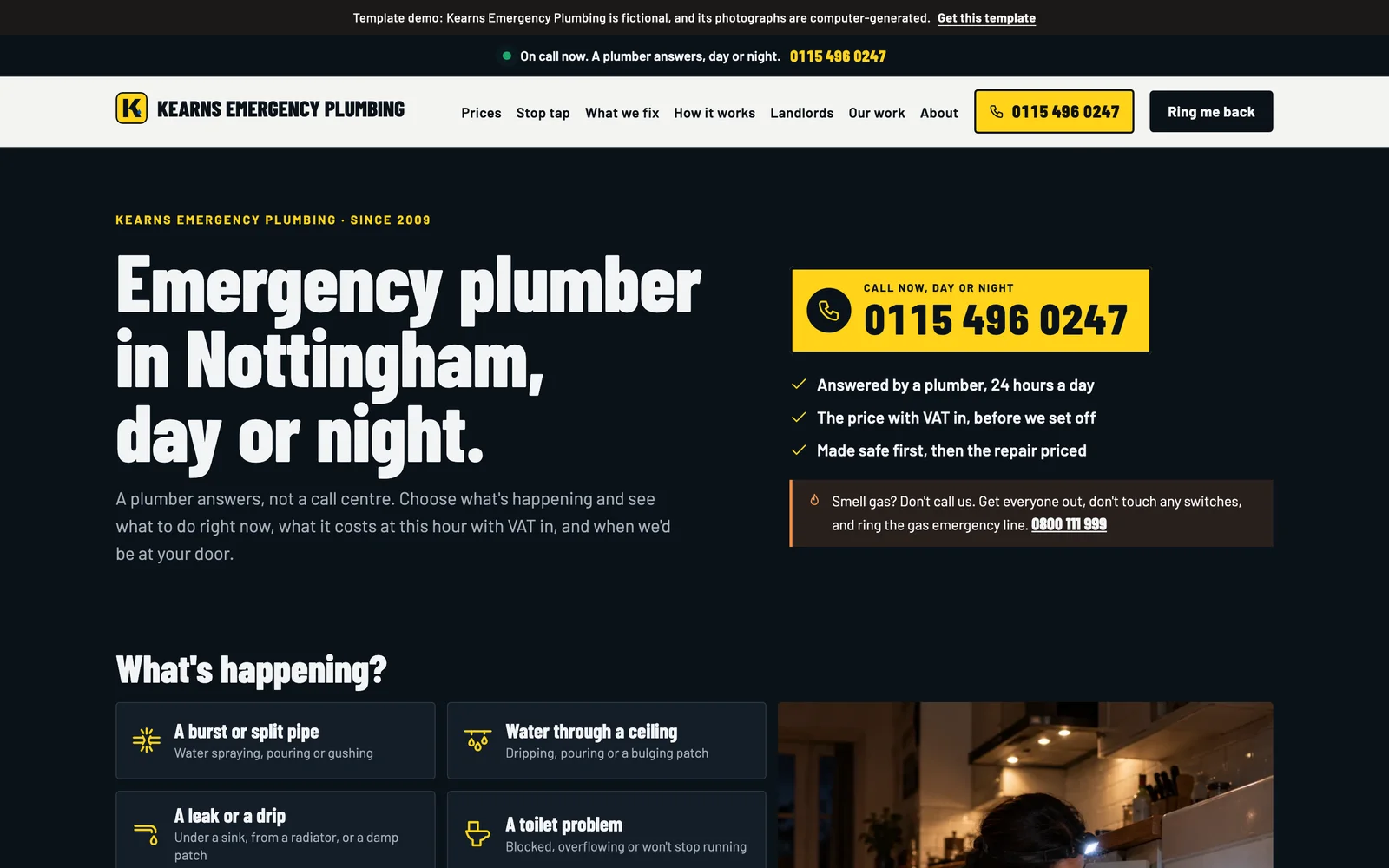 Your website: Sixteen kinds of page, opening with 'What's happening?', with a page for every service, call-out and town you add.